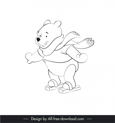 winnie the pooh icon cute black white bear handdrawn outline