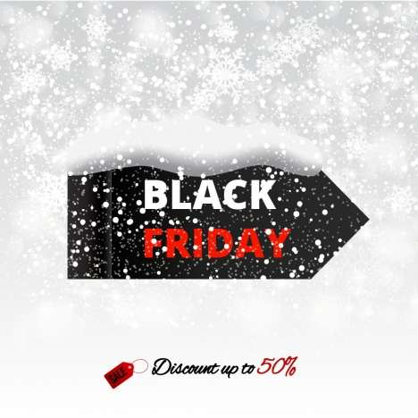 winter black friday poster on falling snow background