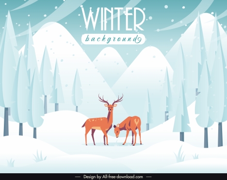winter scene background forest reindeers sketch