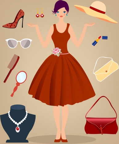 woman fashion accessory design elements multicolored icons