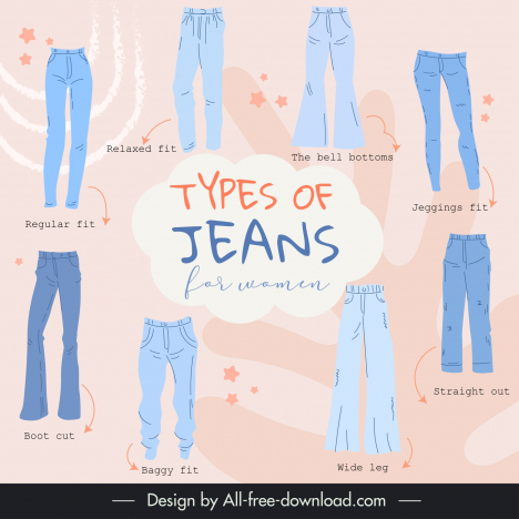 Women jeans infographic design elements flat handdrawn vectors stock in ...