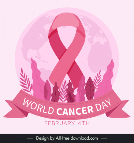 world cancer day banner template global earth leaves ribbon decor