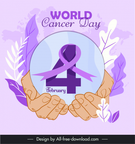 world cancer day banner template hand holding circle numbers leaves global map sketch