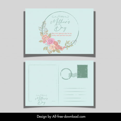world mother day postcard template elegant classic floral wreath