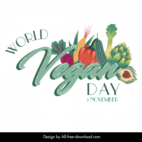 world vegan day typography design elements flat classic vegetable foods
