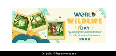 world wildlife day facebook cover banner template flat wild animal pictures decor
