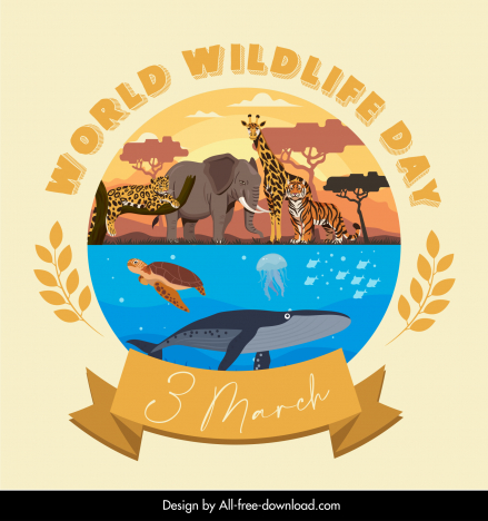 World wildlife day poster template cartoon animals sketch circle isolation  sketch vectors stock in format for free download 162 bytes