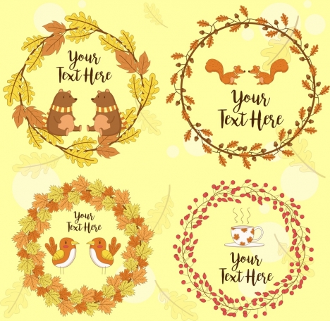 wreath icons leaves animals cup decoration