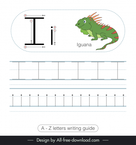 Writing guide worksheet template letters i iguana sketch vectors stock ...