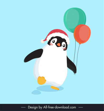 Xmas design elements penguin walking sketch cute cartoon outline vectors  stock in format for free download 162 bytes