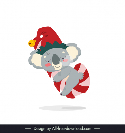 Xmas koala sleeping icon candy cane decor cute cartoon character vectors  stock in format for free download 162 bytes
