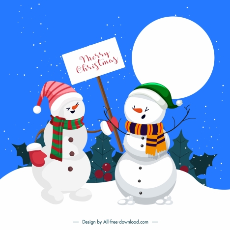 xmas postcard background cute stylized snowman sketch