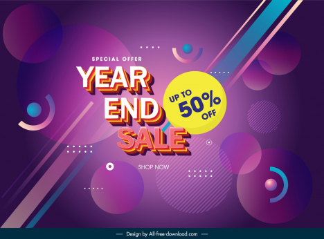 year end sales banner template purple circles geometry