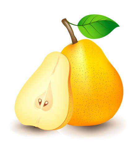 Yellow pear with green leaf