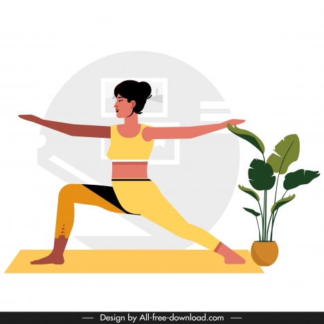 Yoga background woman doing exercise sketch cartoon character vectors ...