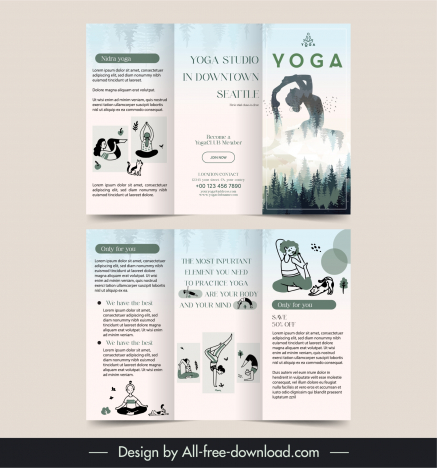 yoga center brochure template tri fold silhouette handdrawn