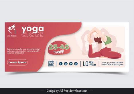 yoga classes banner template flat stretching woman silhouette