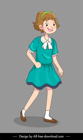 young girl icon cute cartoon character sketch