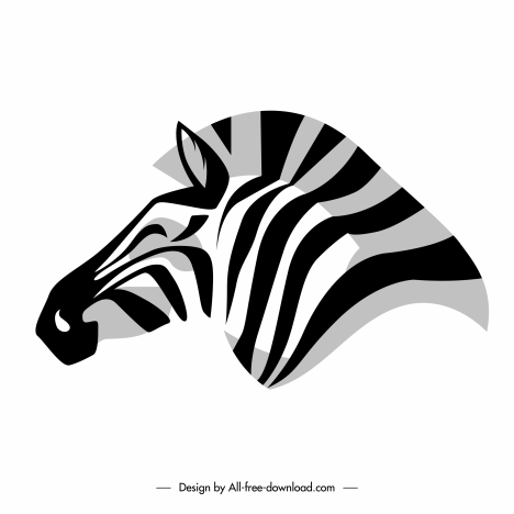 Zebra head icon black white flat handdrawn sketch vectors stock in format  for free download 