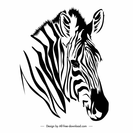 Zebra head icon black white handdrawn sketch vectors stock in format ...