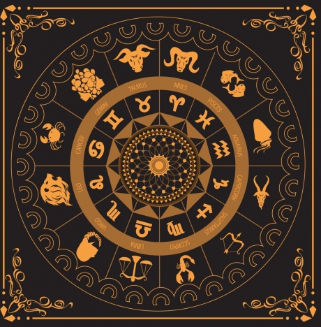 Zodiac compass template black yellow circle design vectors stock in ...