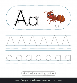 1st class writing guide worksheet template  tracing letters a ant animal icon sketch
