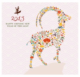 2015 Chinese New Year of the Goat eastern elements composition.