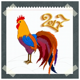 2017 oriental card template design with drawn cock