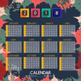 2018 calendar background colorful leaves fruit decoration