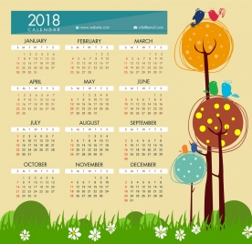 2018 calendar template hand drawn cartoon style