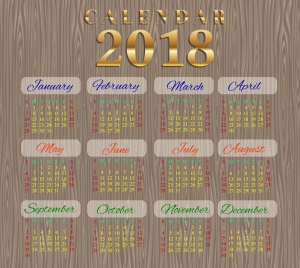 2018 calendar template wooden background design