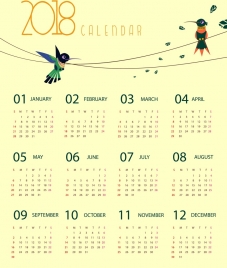 2018 calendar template woodpecker icons decoration