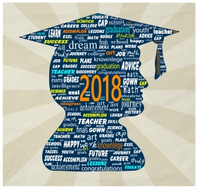 2018 graduation banner with texts arrangement and silhouette