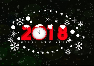 2018 new year banner clock snowflakes icons decoration