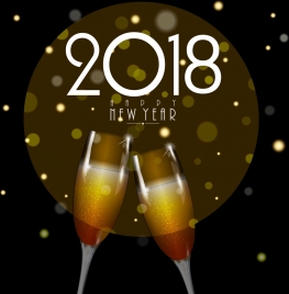 2018 new year banner wineglass icons bokeh backdrop