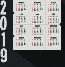 2019 calendar background dark retro grunge design