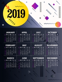 2019 calendar template abstract geometric decor