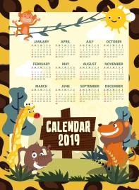 2019 calendar template animal theme decor