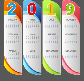 2019 calendar template multicolored modern vertical bars