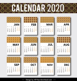 2020 calendar template classical repeating patterns decor