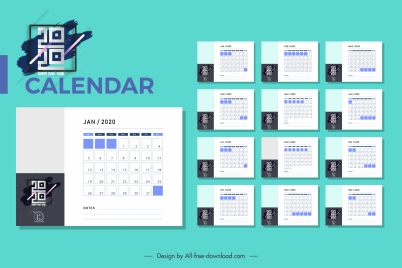 2020 calendar template modern simple plain design