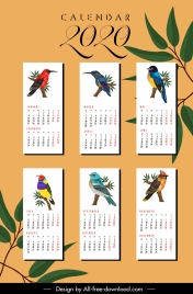 2020 calendar templates nature theme bird species decor