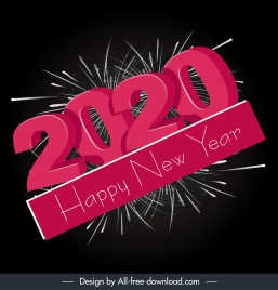 2020 new year banner 3d texts fireworks decor