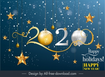 2020 new year banner elegant sparkling baubles decor