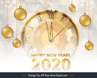 2020 new year banner shiny bokeh clock baubles