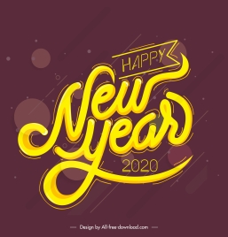2020 new year banner yellow brown calligraphic decor