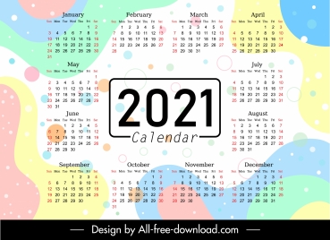 2021 calendar template colorful flat abstract decor