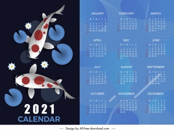 2021 calendar template koi fish decor
