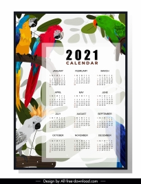 2021 calendar template tropical parrots decor colorful bright