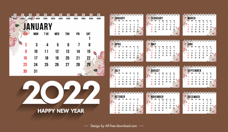 2022 calendar blooming flowers decor template